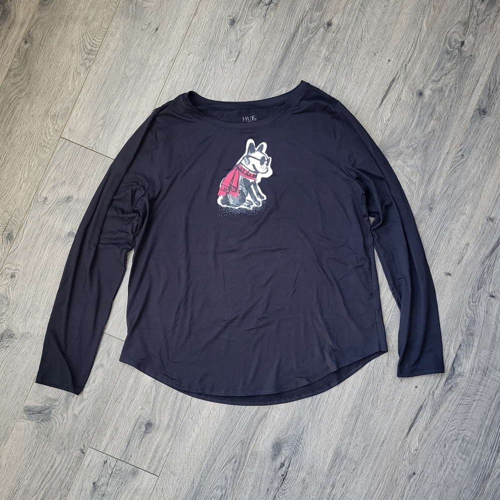 HUE French Bulldog Pajama Shirt Black {Large} Like New